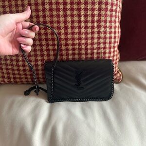 Yves Saint Laurent Black Cassandre Envelope Chain Wallet